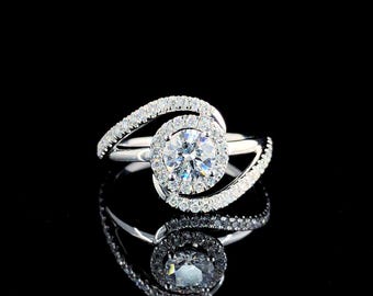 14K Gold Diamant Verlobungsring: Brautschmuck mit elegantem Muster