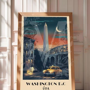 Affiche vintage de Washington D.C. – Carte de Washington DC, Art mural, Ville de nuit, District de Columbia, États-Unis, Impression, États-Unis