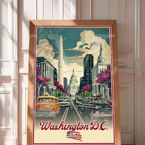 Affiche vintage de Washington D.C. – Carte de Washington DC, Art mural, District de Columbia, États-Unis, Illustration rétro, Impression, États-Unis