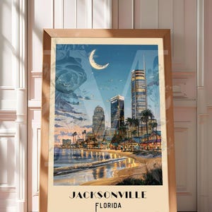 Vintage Jacksonville, Florida Poster – Digitale Kunst, Jacksonville Strand, Muurdecoratie, Jacksonville FL Kaart, Palmboom, Strand
