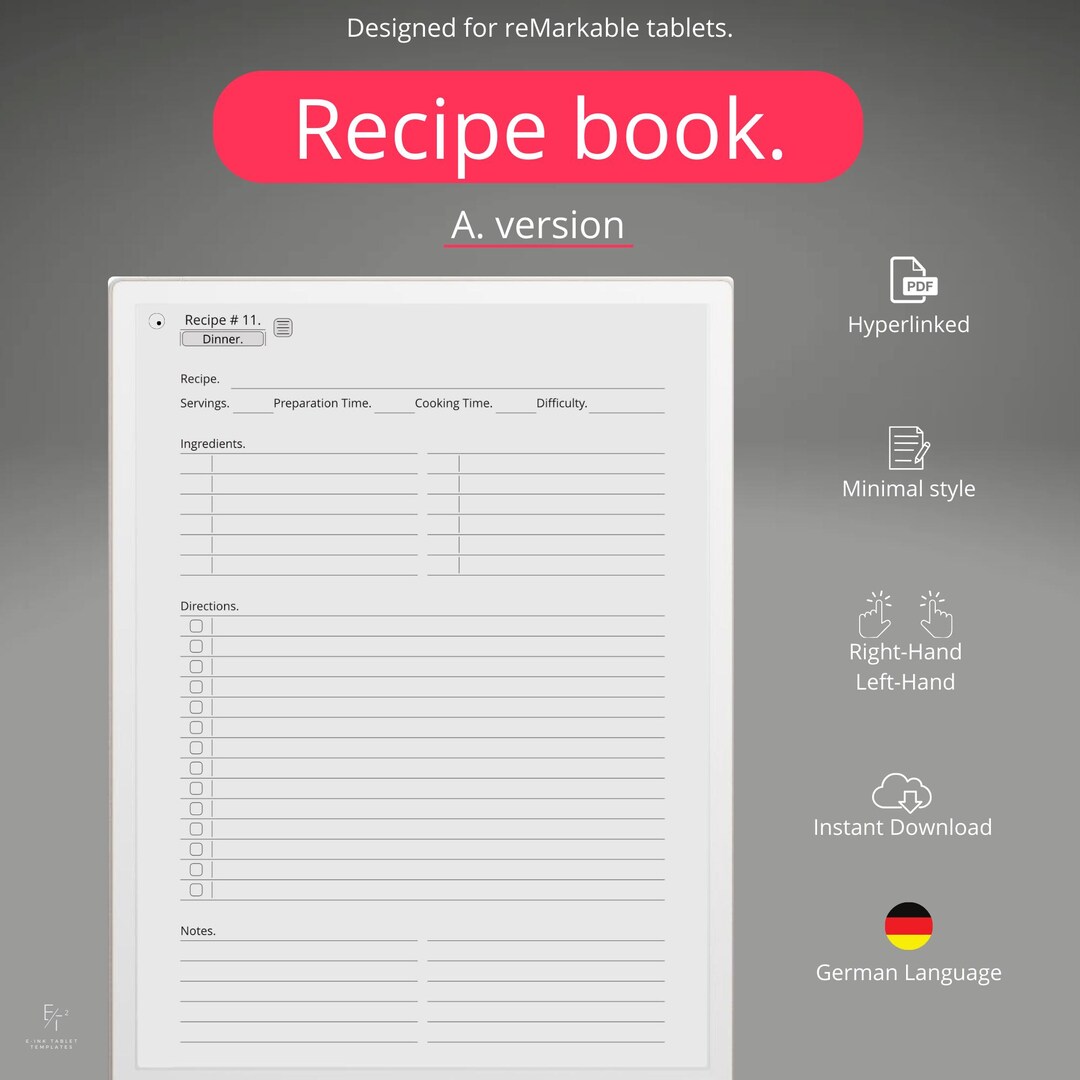 Recipe Book for Remarkable PRO Version A (GERMAN LANGUAGE), Cook Book ...