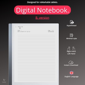 Digital Notebook for Remarkable 2 (ENGLISH LANGUAGE), Notebook with Sections, Digital PDF Hyperlinked, Version B