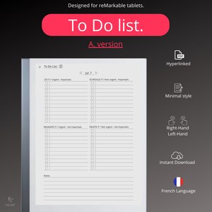 To Do List for Remarkable 2 (FRENCH LANGUAGE), Digital Pdf Hyperlinked, E-ink, Version A