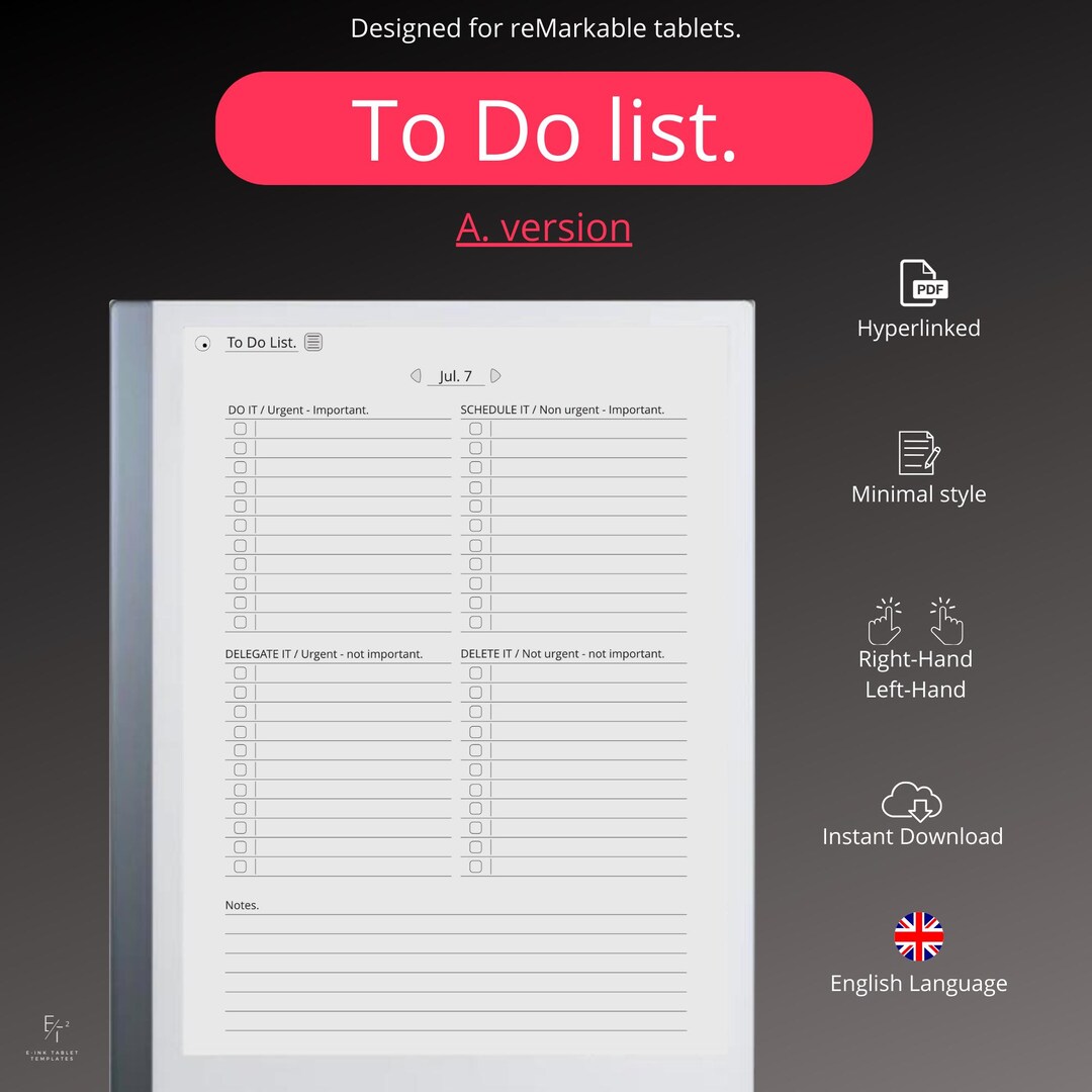 To Do List for Remarkable 2 (ENGLISH LANGUAGE), Digital Pdf Hyperlinked ...