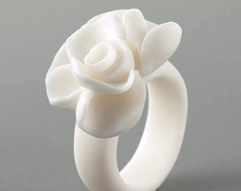 White Porcelain Cluster Cocktail Ring, Primrose Flower Ring Farnham