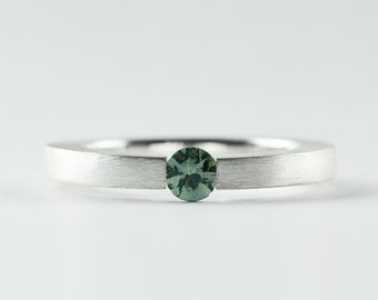 Tension Silver Ring Green Sapphire Statement Ring