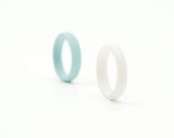 Bagues empilables minimalistes, bague étroite simple en porcelaine, bagues simples superposables blanc turquoise Brinsop