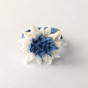 Blue Dahlia Porcelain Flower Ring, Royal Blue White image 5