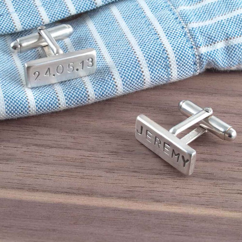 Date and Initials Cufflinks Personalised Rectangular Cufflinks Groom Wedding Cufflinks Elegant Monogrammed Cufflinks Engraved CuffLinks