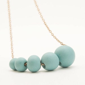 Gold Necklace with Turquoise Porcelain Beads, Porcelain Long Necklace Brinsop image 3