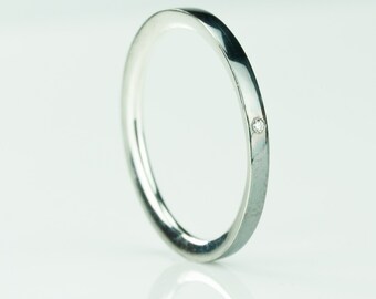 Bague de mariage diamant pour femme en argent sterling - Une pierre COURT - 2 mm, bague de fiançailles en diamant avec ajustement confortable
