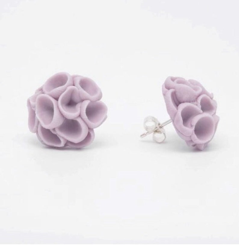 Sterling Silver Studs with Purple Porcelain Flowers Dodford image 1