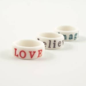 Personalized Letter Ring , Custom Initials Ring , Hand-Stamped White Porcelain Ring image 1
