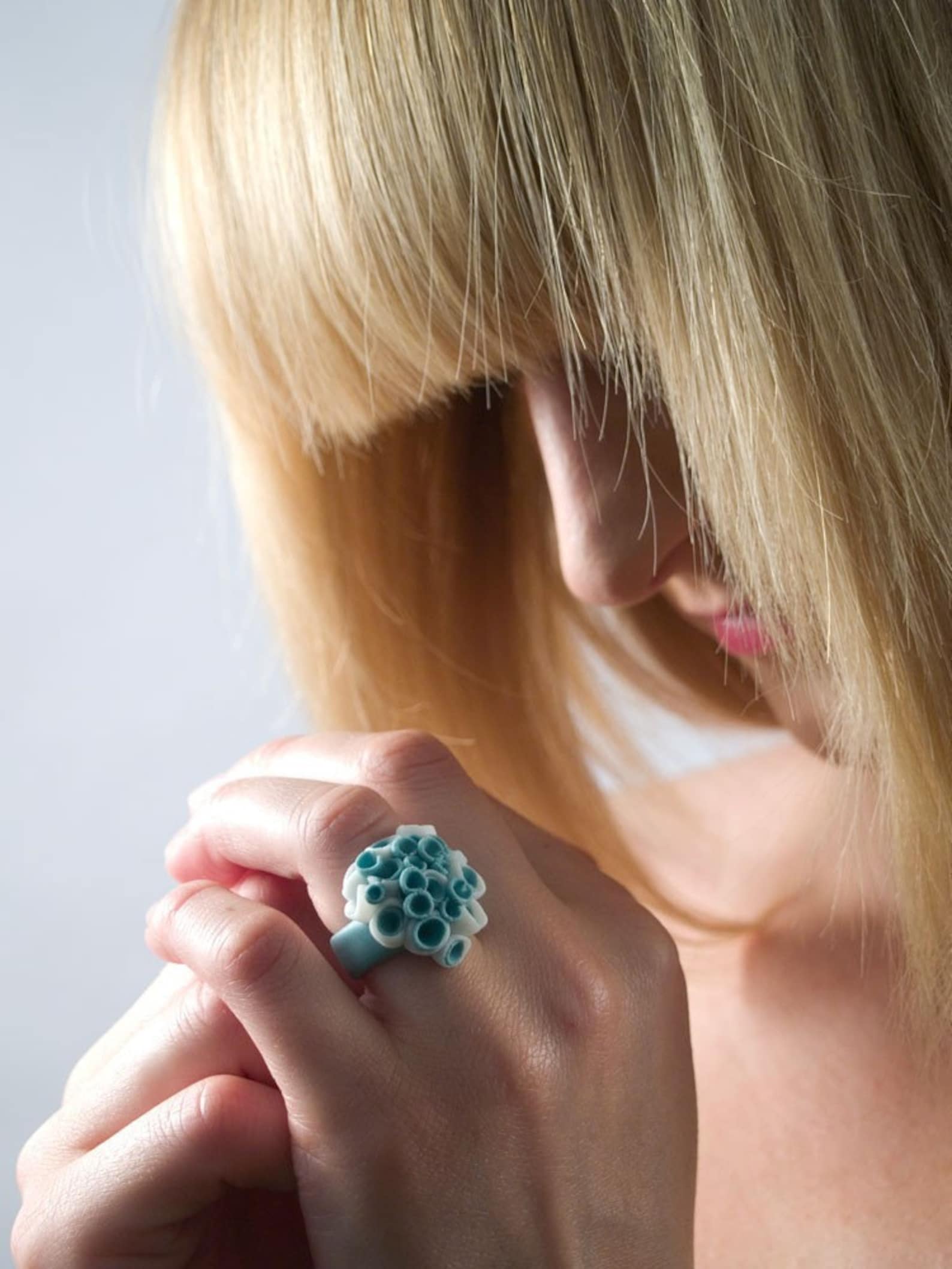Ceramic Flower Ring Pastel Turqoise and White Etsy