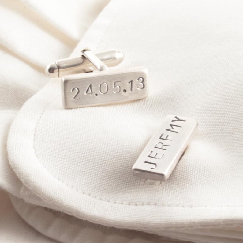 Date and Initials Cufflinks Personalised Rectangular Cufflinks Groom Wedding Cufflinks Elegant Monogrammed Cufflinks Engraved CuffLinks