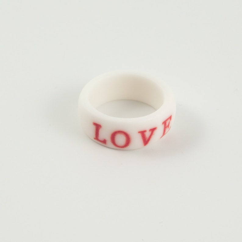 Personalized Letter Ring , Custom Initials Ring , Hand-Stamped White Porcelain Ring image 4