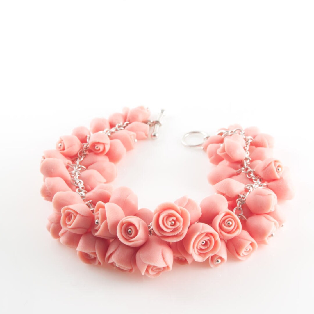 El Paso Sterling Silver Bracelet Porcelain Flowers Dusty Pink Etsy