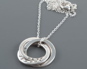 Personalised Mother Necklace 3 Silver Rings