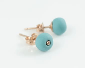 Minimalist Gold Stud Earrings with Turquoise Porcelain Beads Brinsop