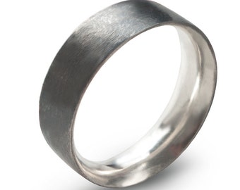 Bague de mariage unie pour homme en argent sterling - Bague confortable en argent noir à motif plat 6 mm