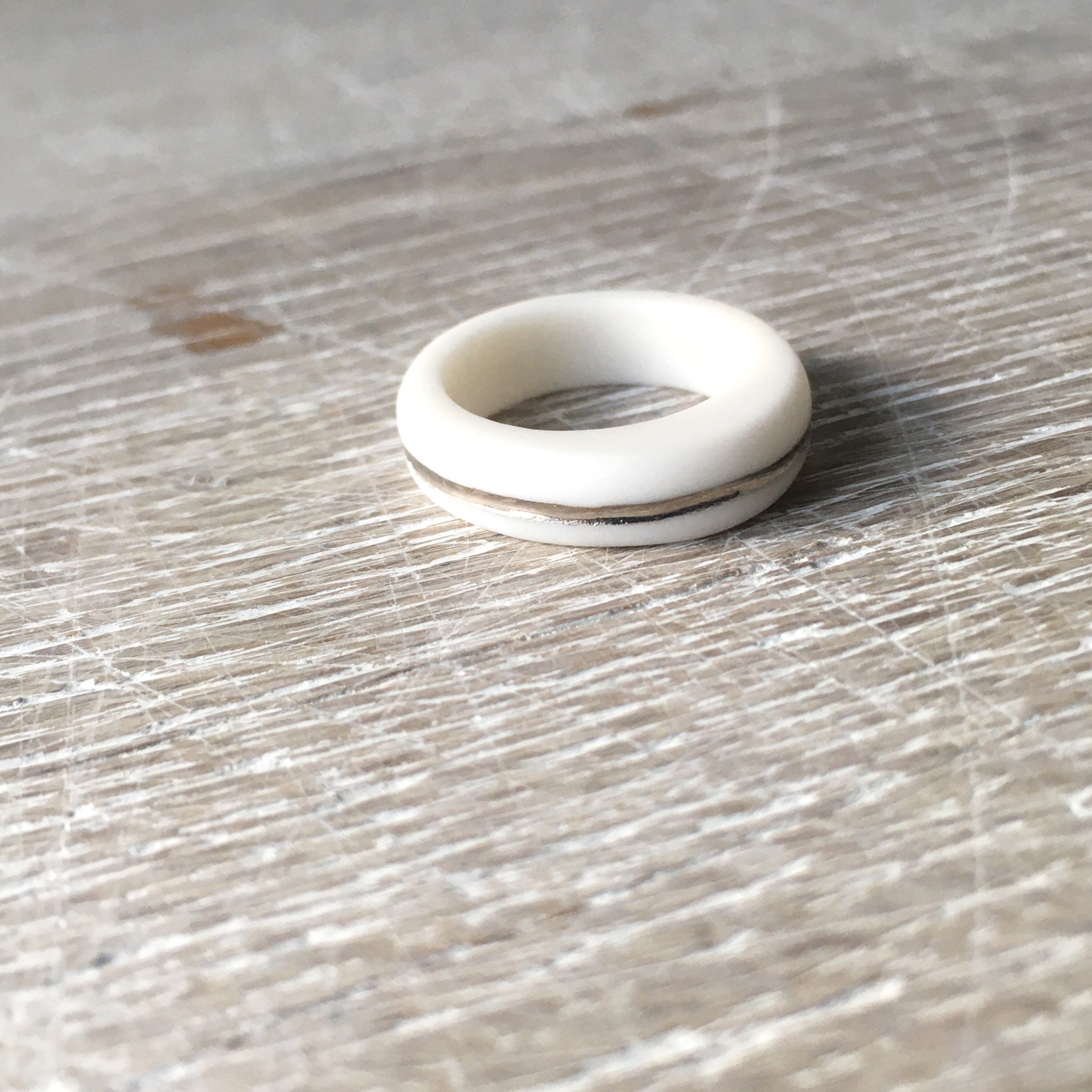 White Silver Porcelain Ring Minimalist Narrow Stacking Ring | Etsy