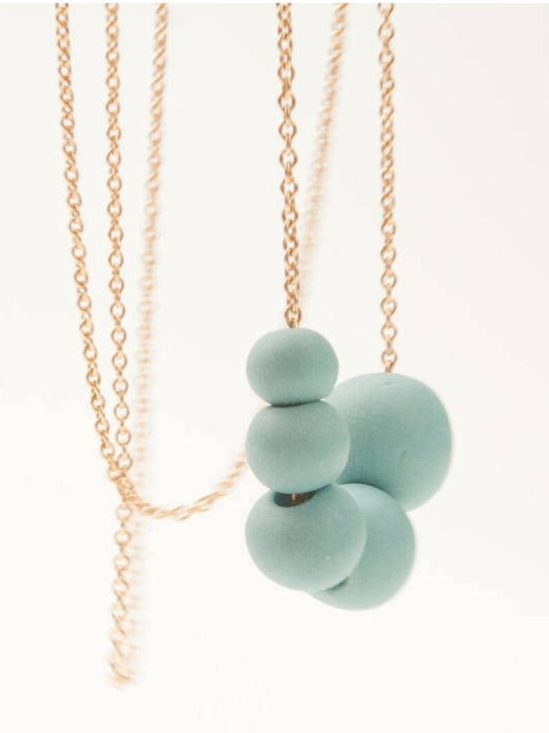 Gold Necklace with Turquoise Porcelain Beads, Porcelain Long Necklace Brinsop image 2