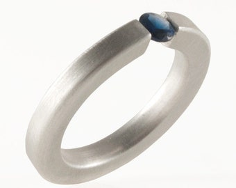 Sterling Silver Tension Ring 4mm  Light blue Sapphire Thailand