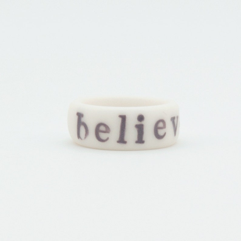 Personalized Letter Ring , Custom Initials Ring , Hand-Stamped White Porcelain Ring image 5