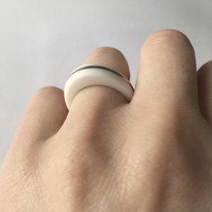 White Silver Porcelain Ring , Minimalist Narrow Stacking Ring Antalya image 7
