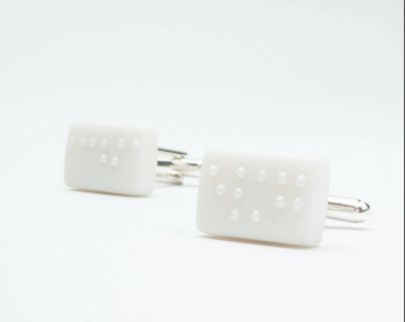 Personalized gift for him , Personalised Braille White Porcelain Cufflinks image 3