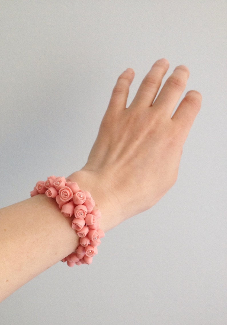 Sterling Silver Bracelet Porcelain Flowers Dusty Pink Colshaw image 1