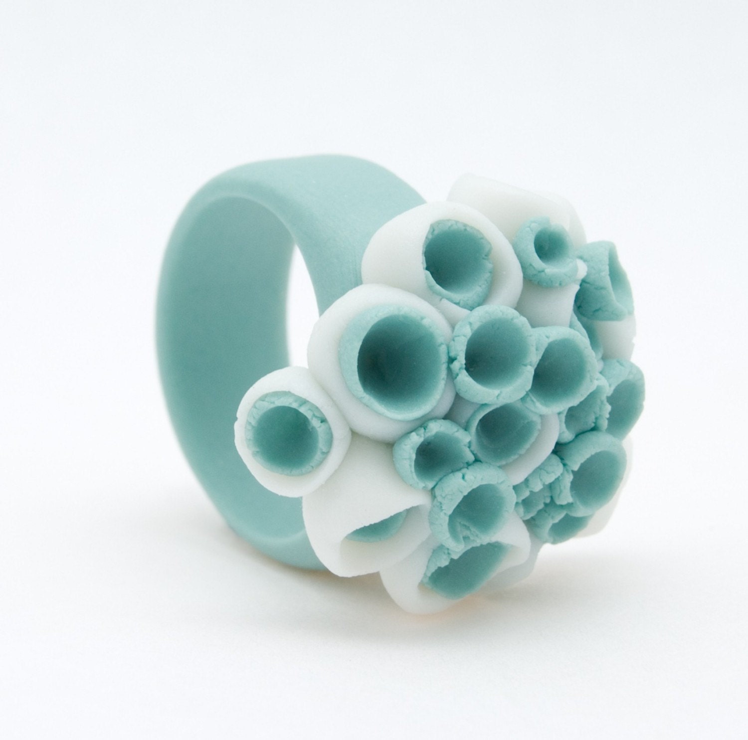 Ceramic Flower Ring Pastel Turqoise and White Etsy