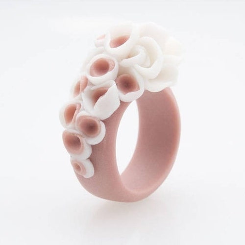Flower Statement Porcelain Ring Pastel Ecru White La Angosta Etsy