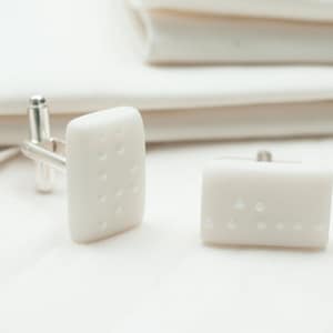 Personalized gift for him , Personalised Braille White Porcelain Cufflinks image 1
