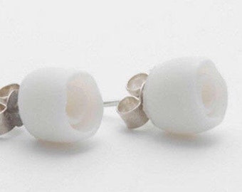 Minimalist Flower Earrings Porcelain Flowers Sterling Silver Studs Merrydale