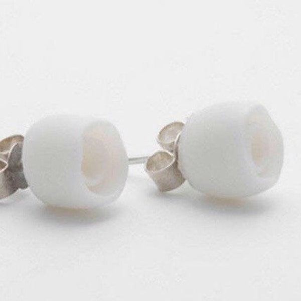 Minimalist Flower Earrings Porcelain Flowers Sterling Silver Studs Merrydale