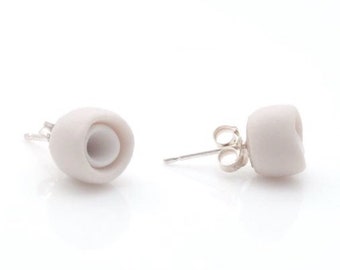 Clous d'oreilles en argent, porcelaine, beige et blanc Bredenbury