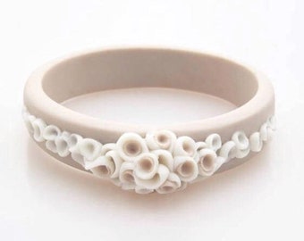 Porcelain Flowers Bangle Bracelet Ecru and White Botleys