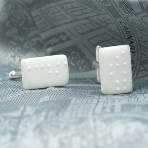 Personalized gift for him , Personalised Braille White Porcelain Cufflinks image 2