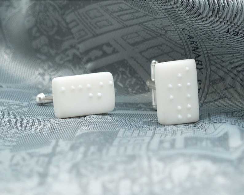 Personalized gift for him , Personalised Braille White Porcelain Cufflinks image 2