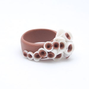 Flower Statement Porcelain Ring, Coral Brown White Ceramic Ring image 2