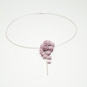 Sterling Silver Necklace with Porcelain Purple Peony Flowers image 2