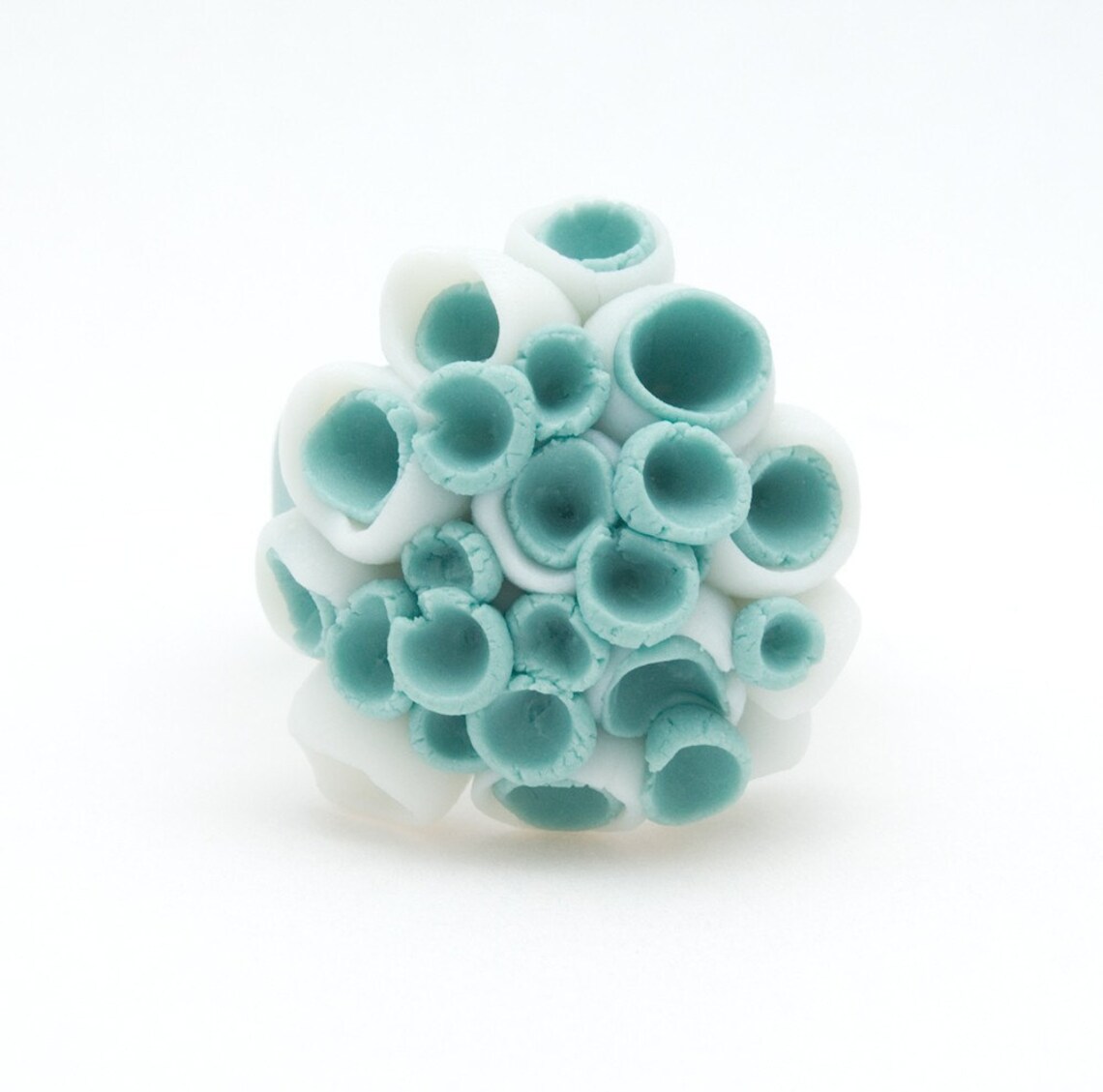 Ceramic Flower Ring Pastel Turqoise and White Etsy