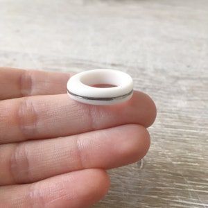 White Silver Porcelain Ring , Minimalist Narrow Stacking Ring Antalya image 5