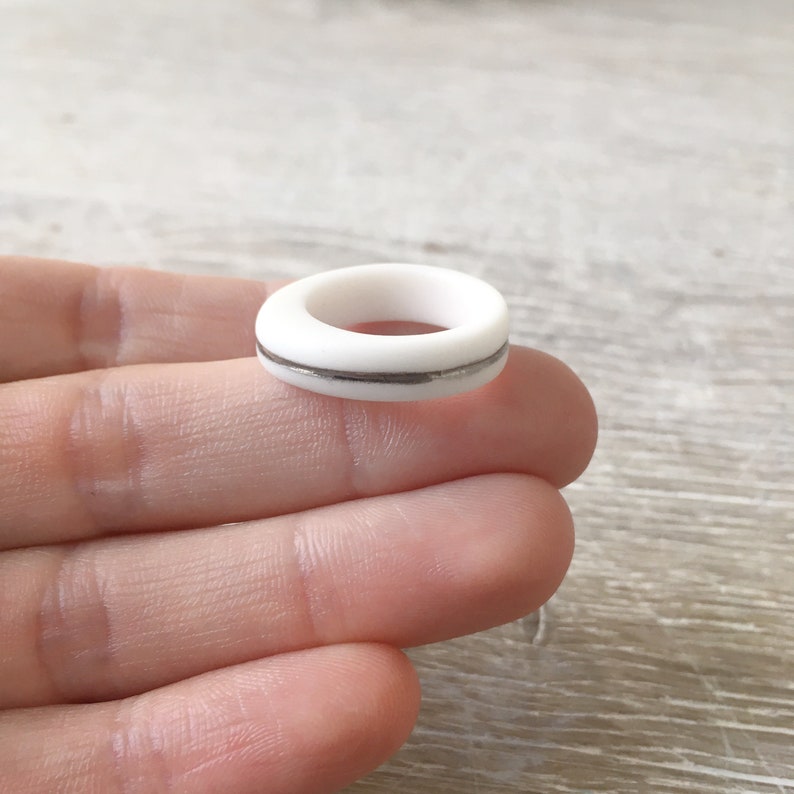 White Silver Porcelain Ring , Minimalist Narrow Stacking Ring Antalya image 5