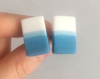 Cadeau personnalisé pour lui, boutons de manchette rectangulaires en porcelaine bleu ciel ombré pour lui