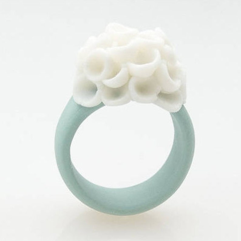 Pastel Turquoise Porcelain Ring with Cluster White Flowers Brinsop image 1