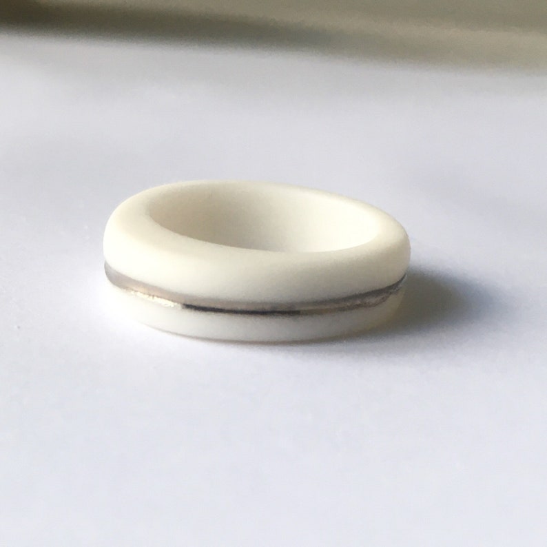 White Silver Porcelain Ring , Minimalist Narrow Stacking Ring Antalya image 8