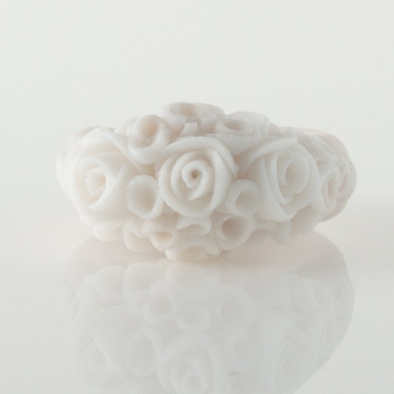 Porcelain Flower Ring, Ivory Ecru with White Roses Farnham image 3