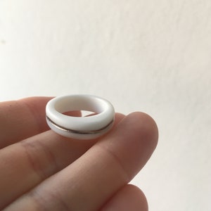 White Silver Porcelain Ring , Minimalist Narrow Stacking Ring Antalya image 2